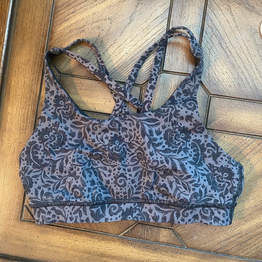 Black and Grey floral Lulu Lemon sports bra